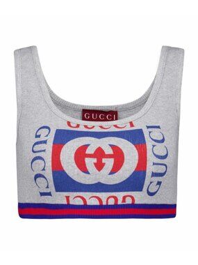 NWT Gucci Interlocking G-print Crop Top Grey Sz L 100% Authentic